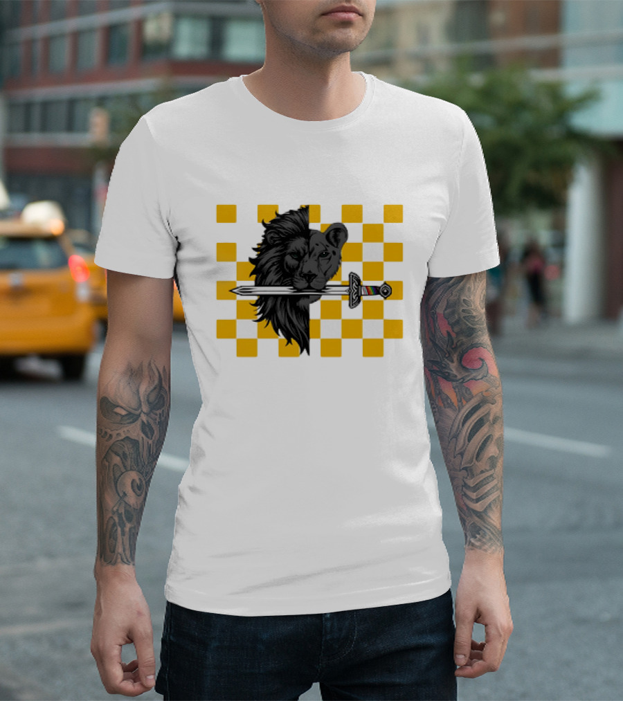 The Pride Classic Lion With Sword And Yellow Checkered Background T-Shirt
