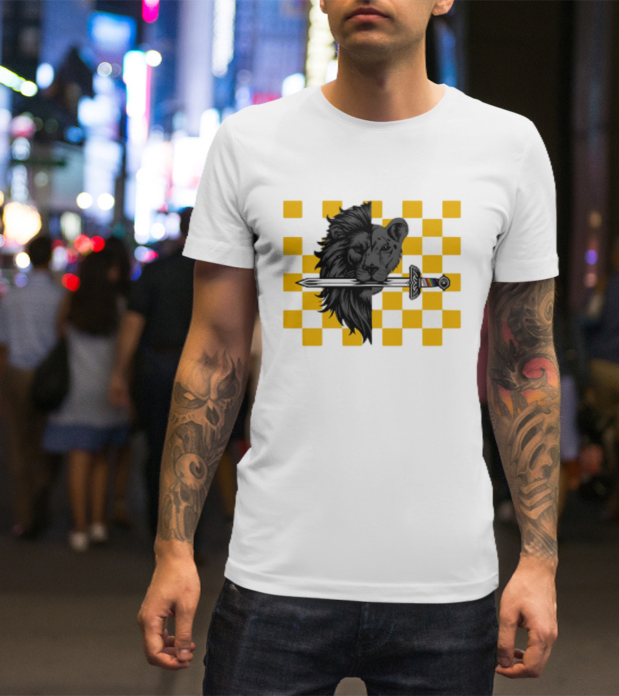 The Pride Classic Lion With Sword And Yellow Checkered Background T-Shirt