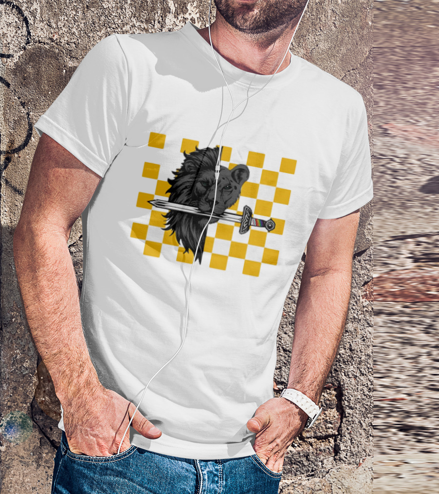 The Pride Classic Lion With Sword And Yellow Checkered Background T-Shirt