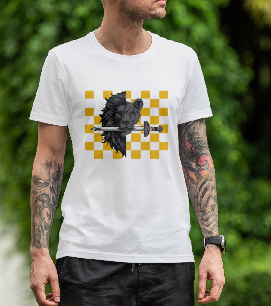 The Pride Classic Lion With Sword And Yellow Checkered Background T-Shirt