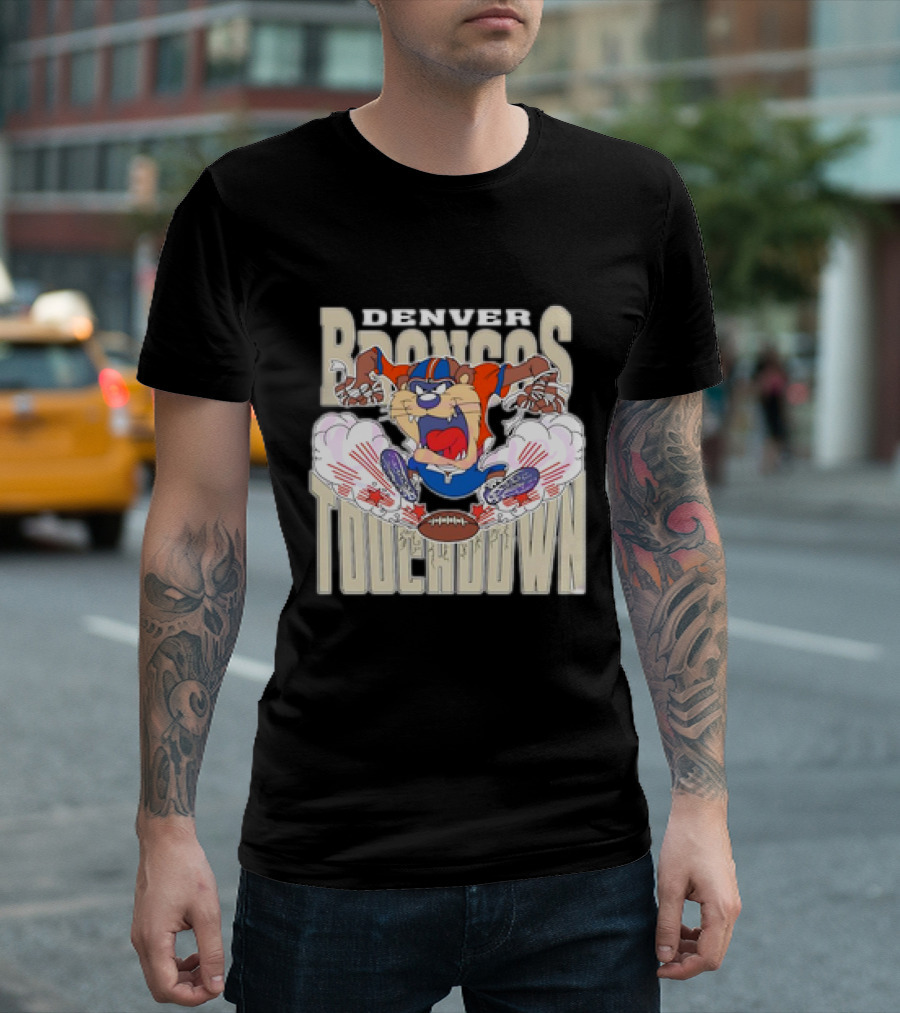 Denver Broncos Tasmanian Devil Touchdown Looney Tunes NFL T-Shirt