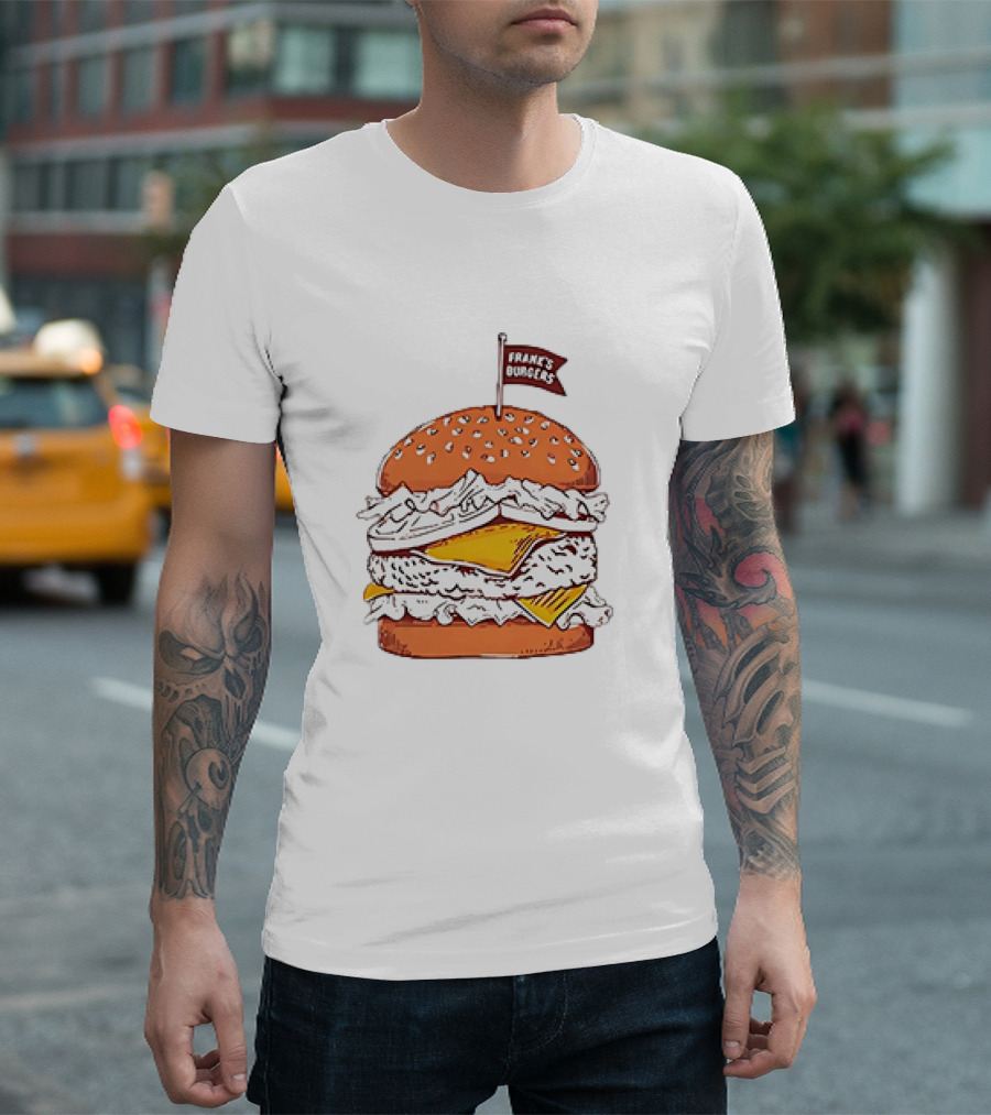 Frank’s Burgers Cheeseburger with Lettuce and Flag T-Shirt