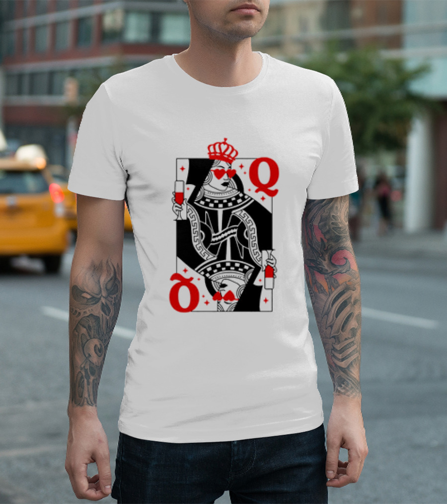 Queen of Hearts Card Red Heart Glasses T-Shirt