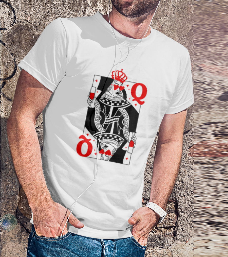 Queen Of Hearts Card Red Heart Glasses T-Shirt
