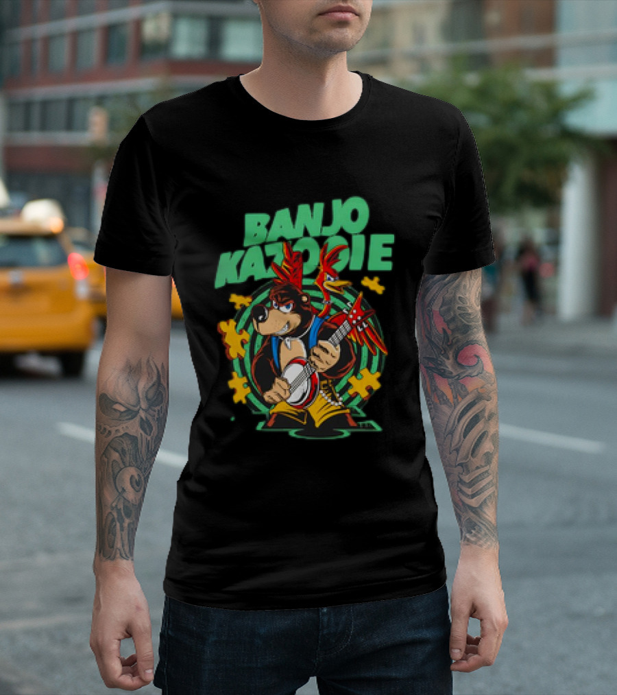 Banjo Kazooie Bear With Electric Banjo And Jiggy Pieces T-Shirt