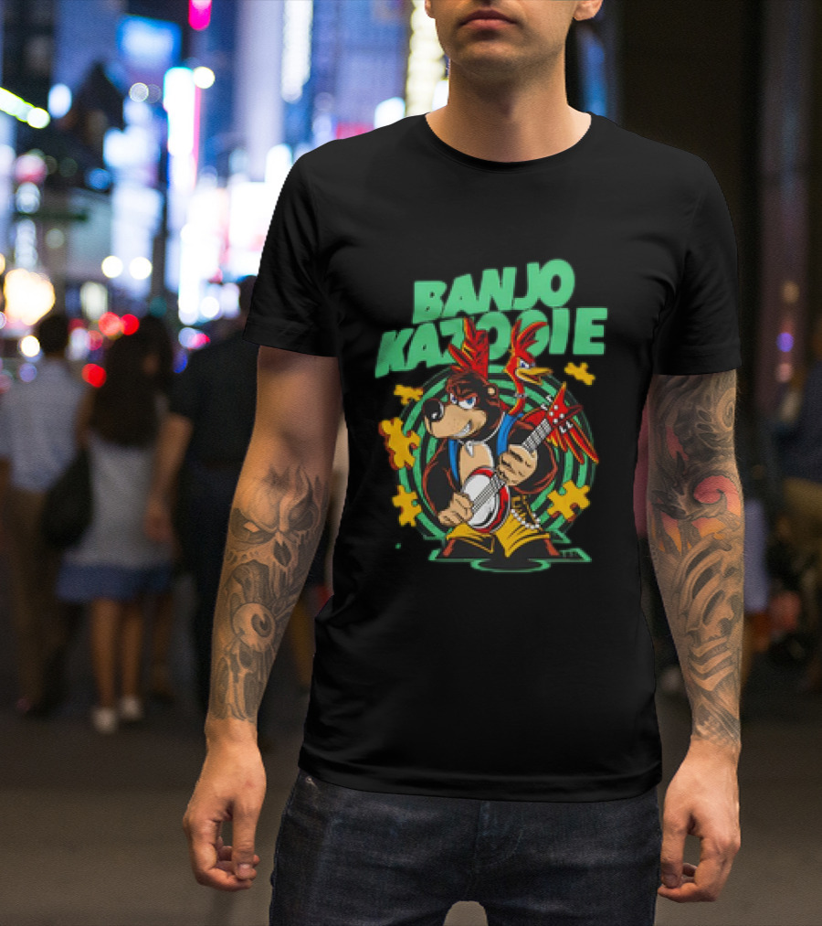 Banjo Kazooie Bear With Electric Banjo And Jiggy Pieces T-Shirt