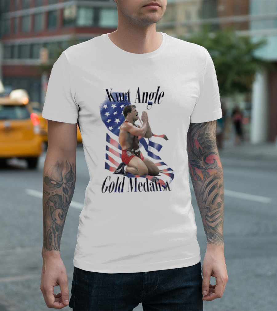 Kurt Angle Gold Medalist American Flag Wrestling Victory T-Shirt