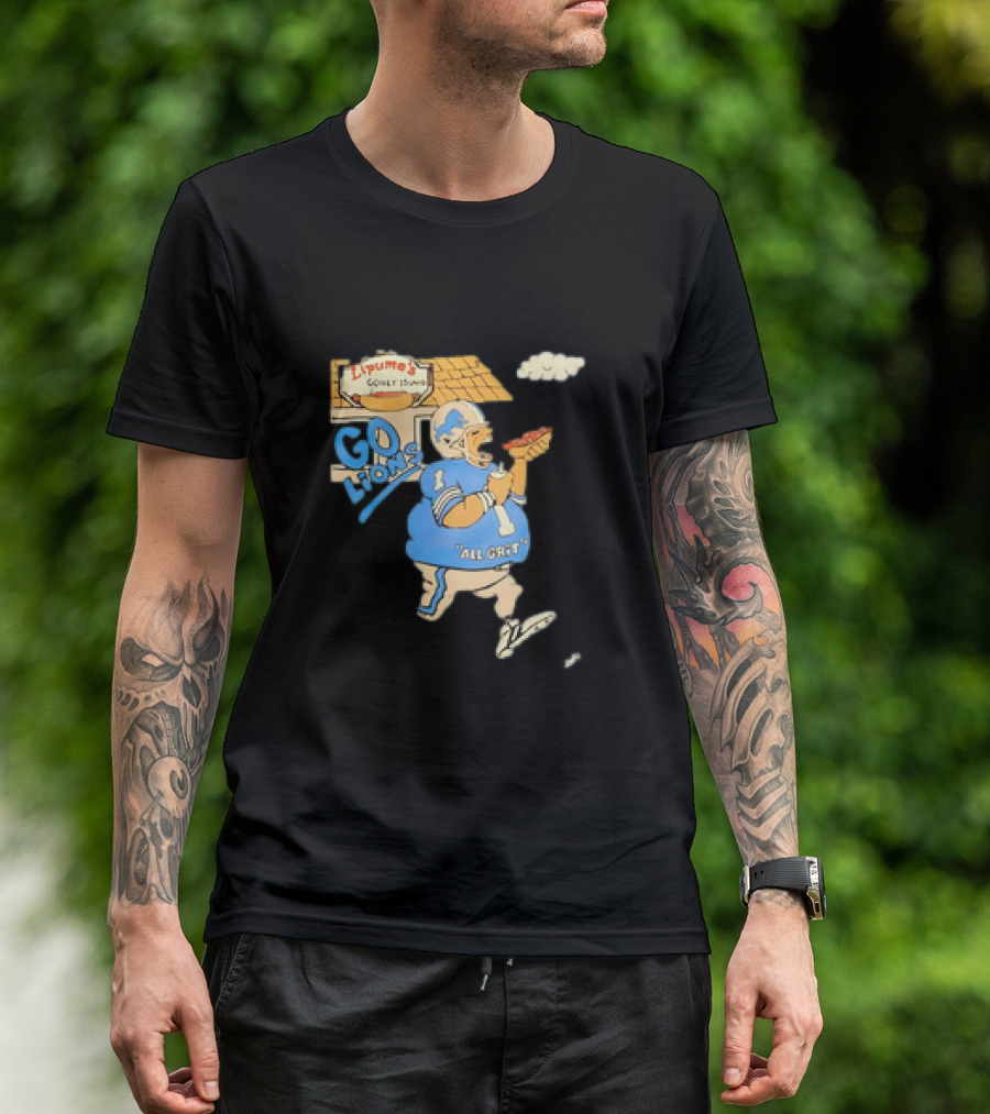 Lipuma’s Coney Island Go Lions All Grit Detroit Lions Football Player Eating Hot Dog T-Shirt