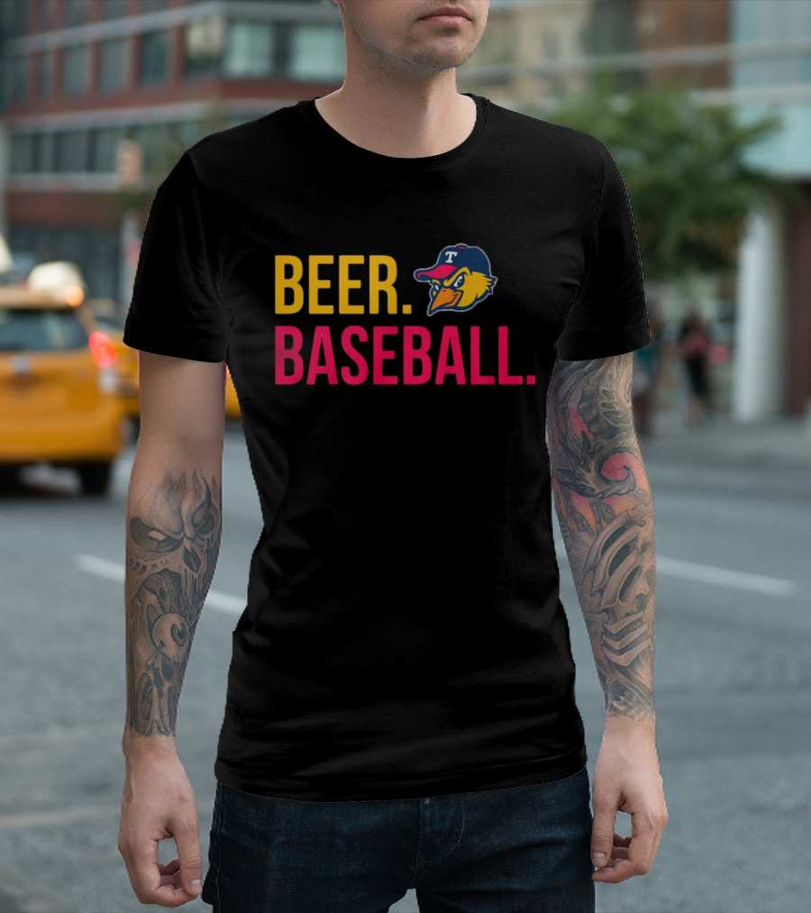 Beer Baseball T-Bird Mascot Bold Text Design T-Shirt