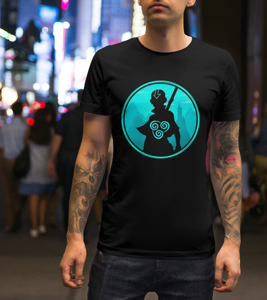 Avatar Aang Airbending Silhouette With Arrow Mark And Air Nomad Symbol T-Shirt