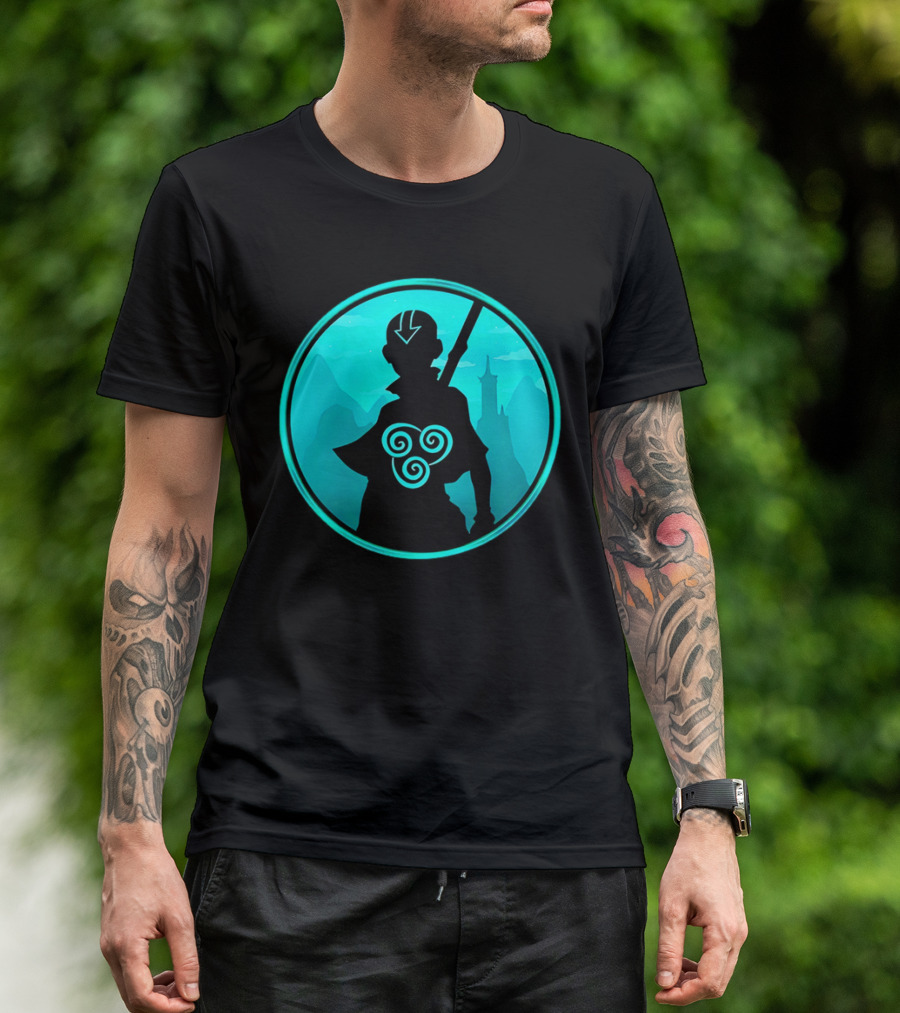 Avatar Aang Airbending Silhouette With Arrow Mark And Air Nomad Symbol T-Shirt