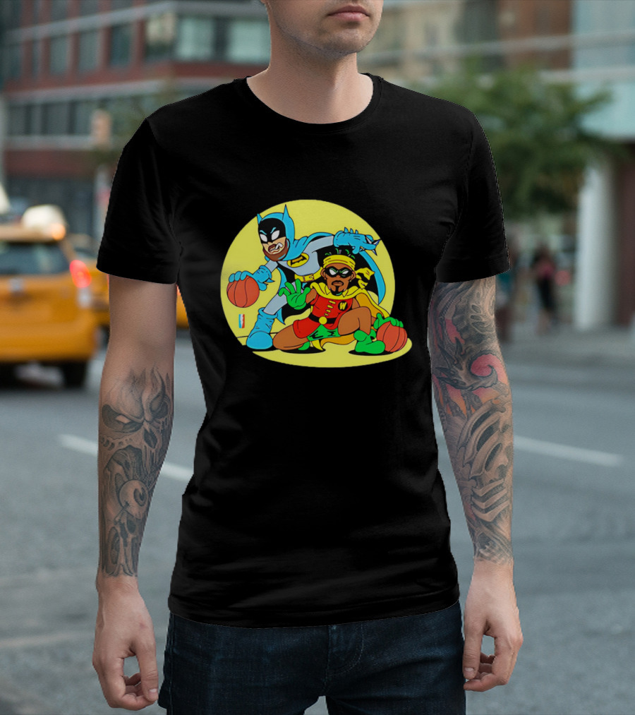 Batman And Robin Warriors Basketball Cartoon Crossover With Superhero Style T-Shirt