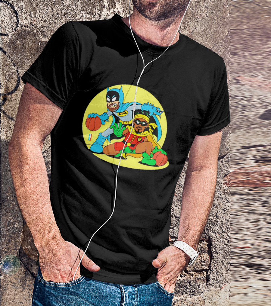 Batman And Robin Warriors Basketball Cartoon Crossover With Superhero Style T-Shirt