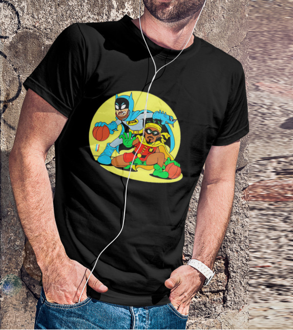 Batman And Robin Warriors Basketball Cartoon Crossover With Superhero Style T-Shirt