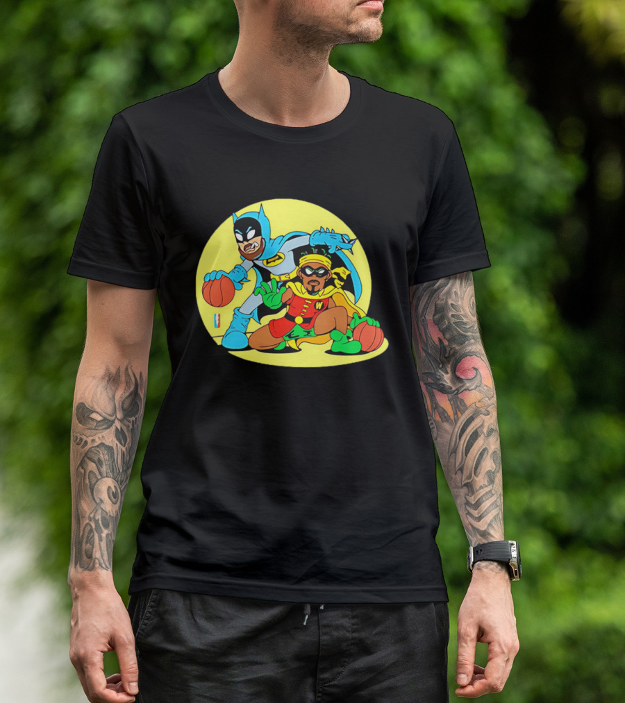 Batman And Robin Warriors Basketball Cartoon Crossover With Superhero Style T-Shirt