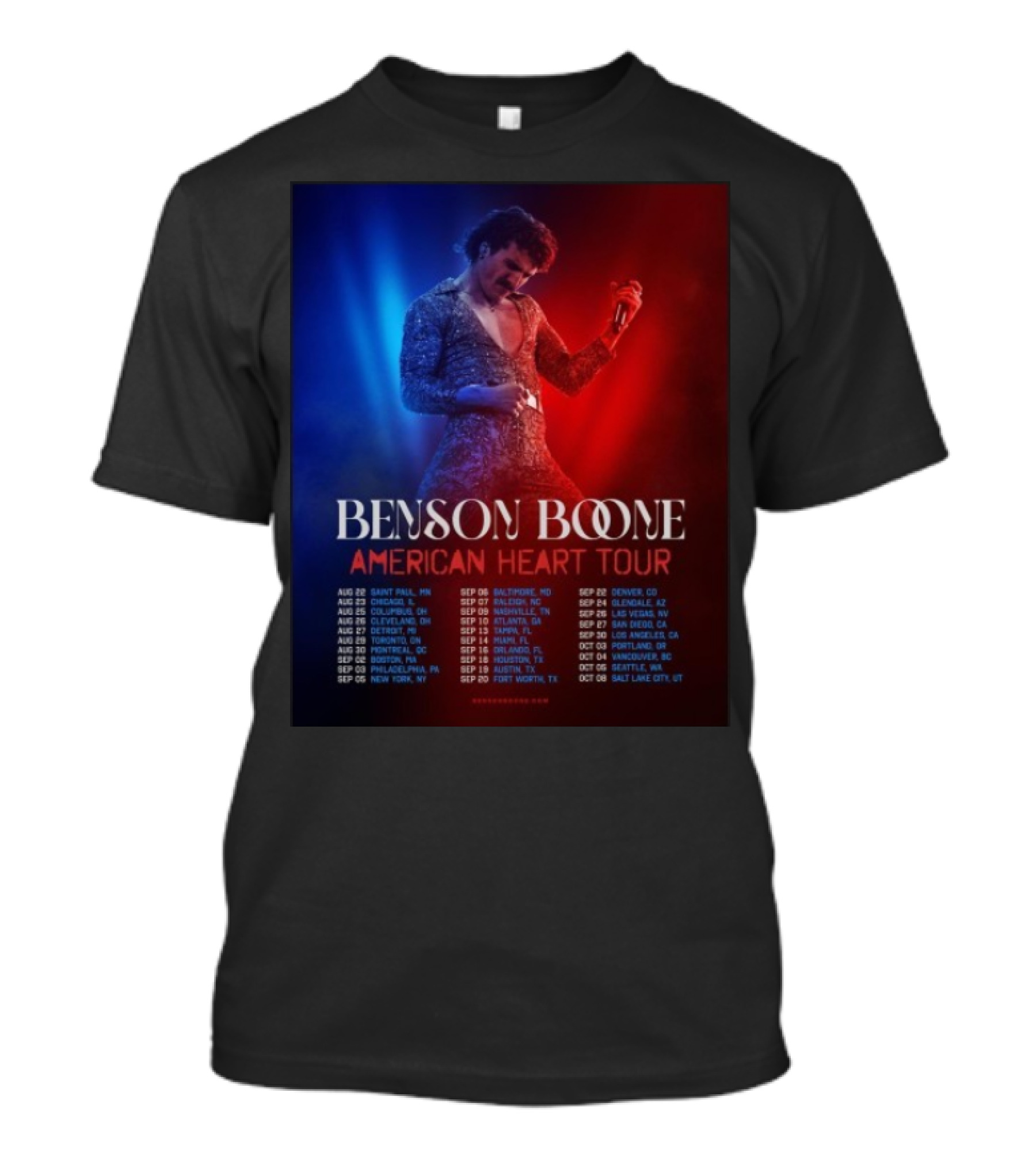 Benson Boone American Heart Tour 2025 Cities And Dates August To October T-Shirt