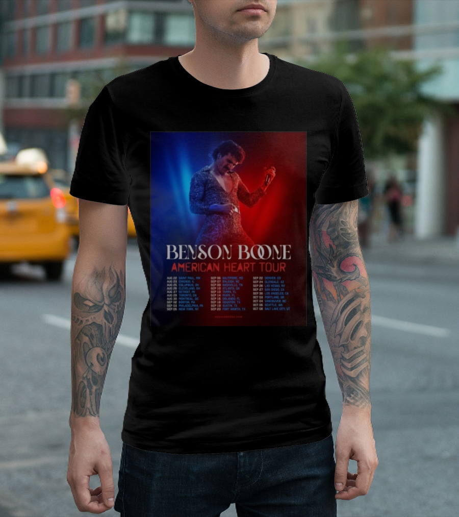 Benson Boone American Heart Tour 2025 Cities And Dates August To October T-Shirt