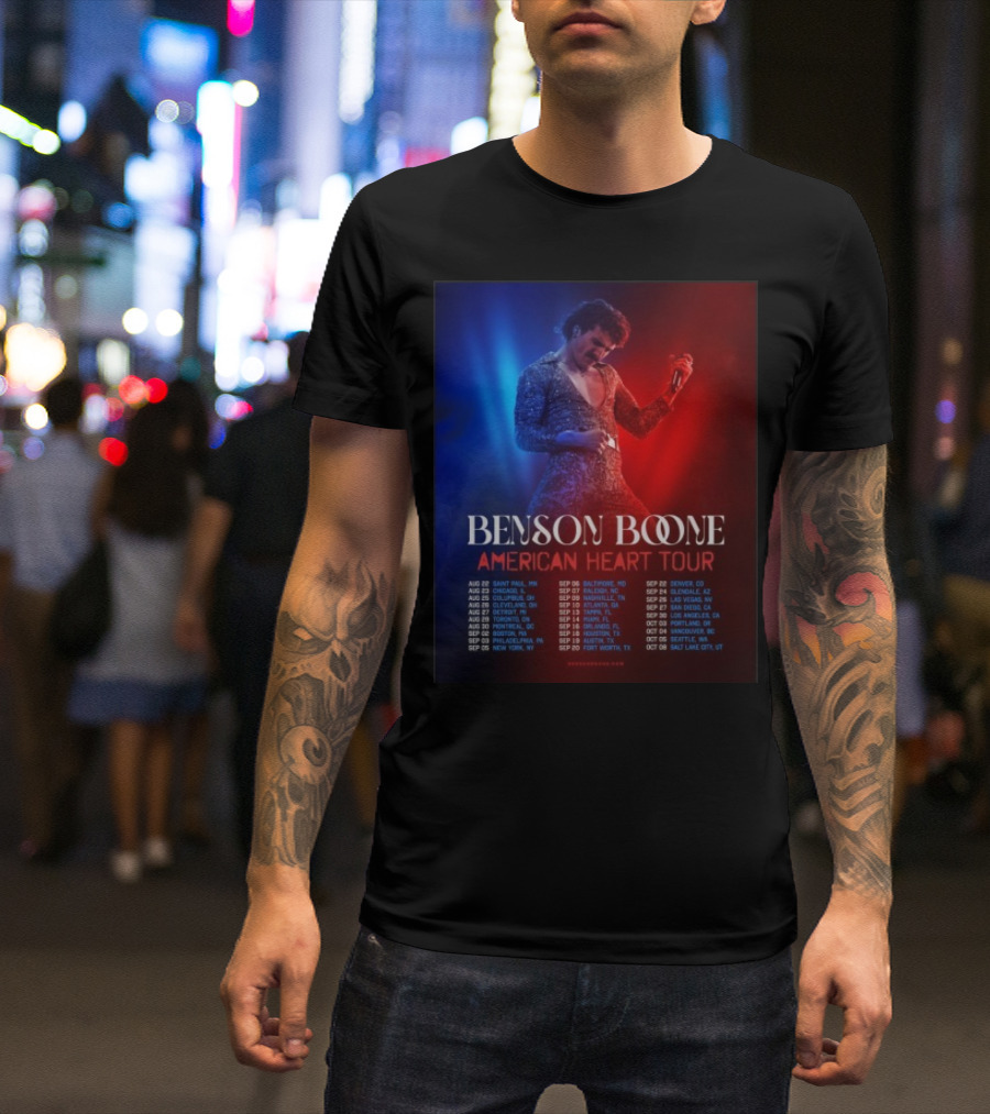 Benson Boone American Heart Tour 2025 Cities And Dates August To October T-Shirt