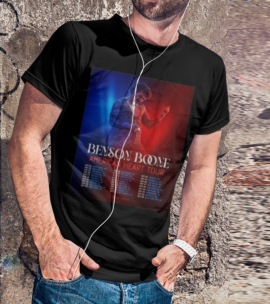 Benson Boone American Heart Tour 2025 Cities And Dates August To October T-Shirt