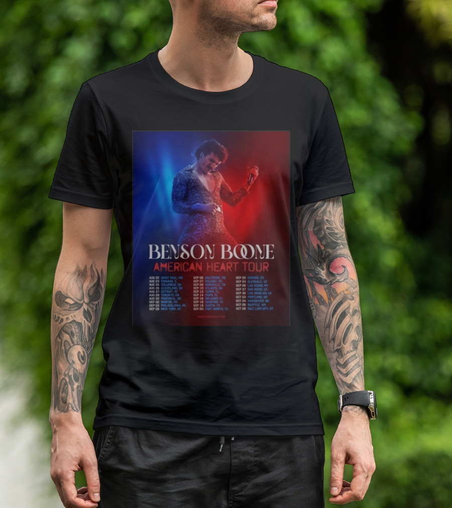 Benson Boone American Heart Tour 2025 Cities And Dates August To October T-Shirt