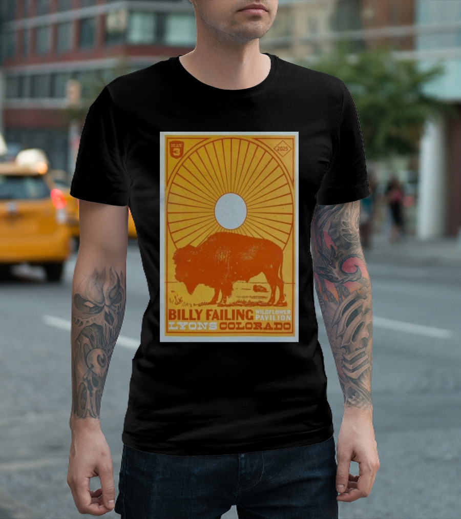 Billy Failing Wildflower Pavilion May 3 2025 Lyons Colorado Concert Buffalo Sunburst Art T-Shirt