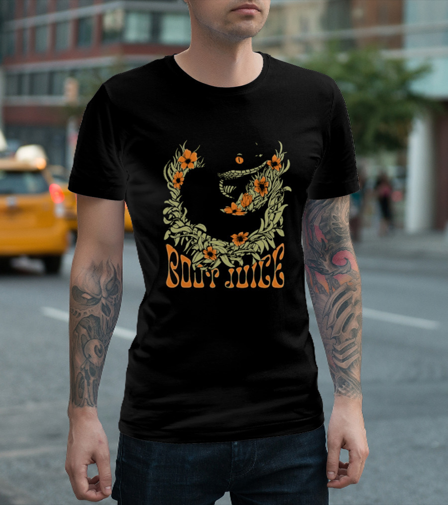 Boot Juice Snake with Floral Wreath and Orange Flowers T-Shirt