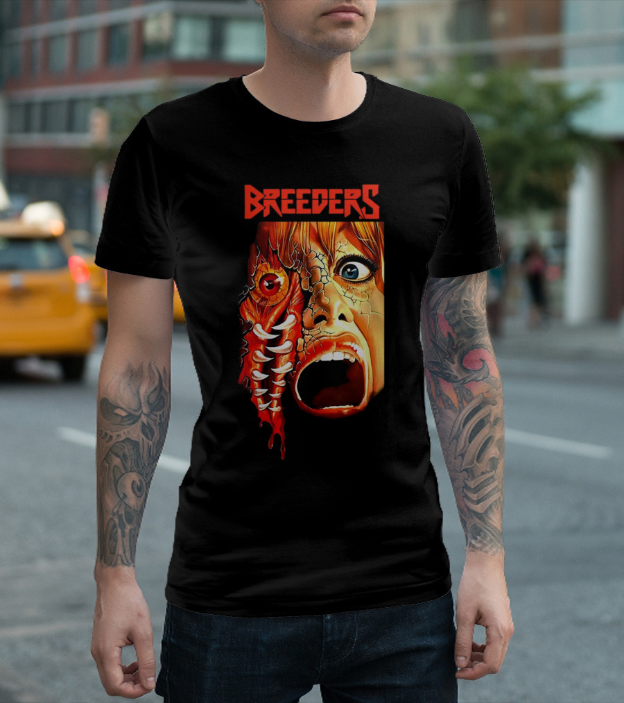 Breeders Horror Movie Artwork with Distorted Face and Eye T-Shirt