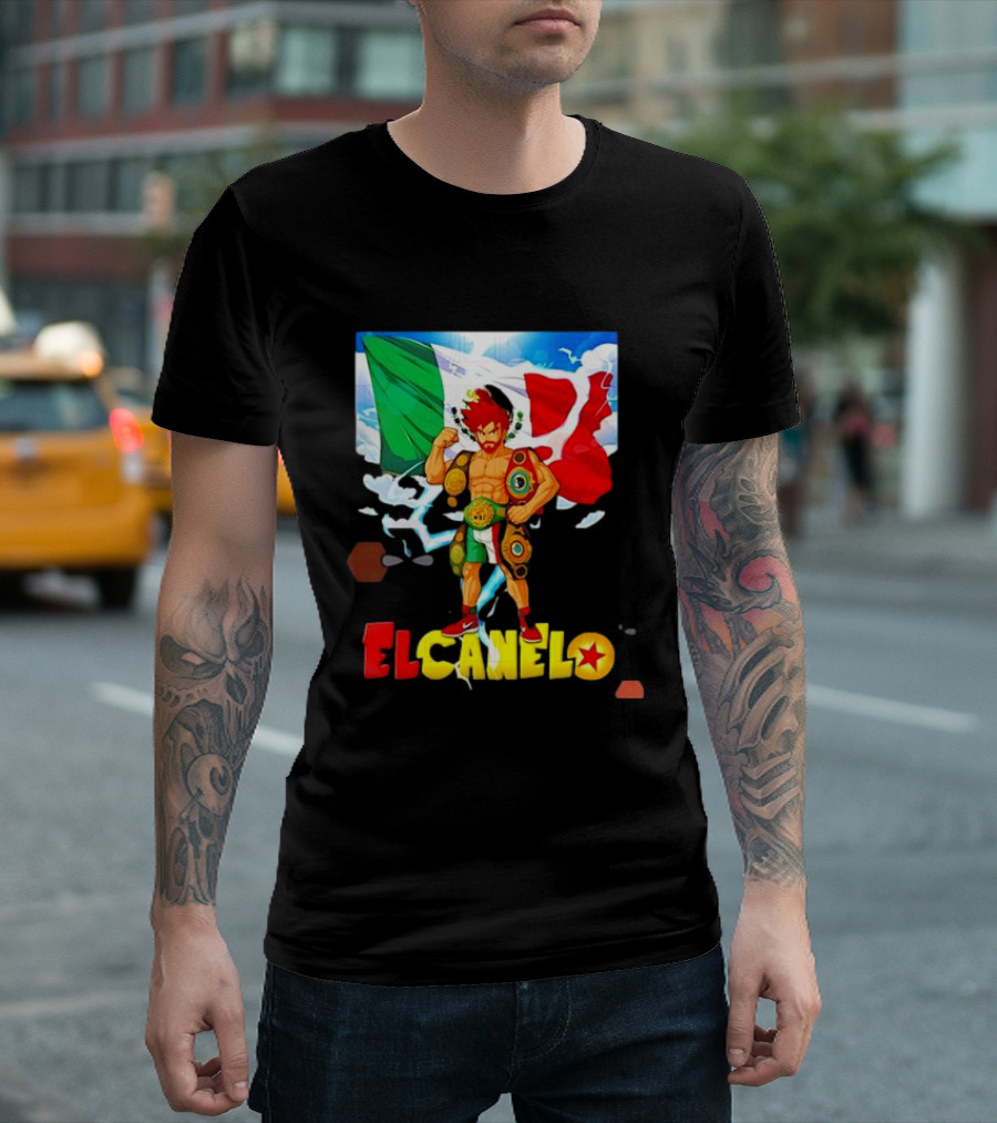 El Canelo Dragon Ball Anime Goku Mexican Flag Boxer Championship Belts T-Shirt