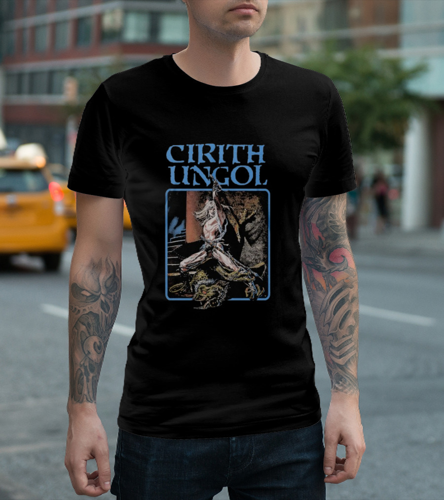 Cirith Ungol Fantasy Warrior and Dragon Battle T-Shirt