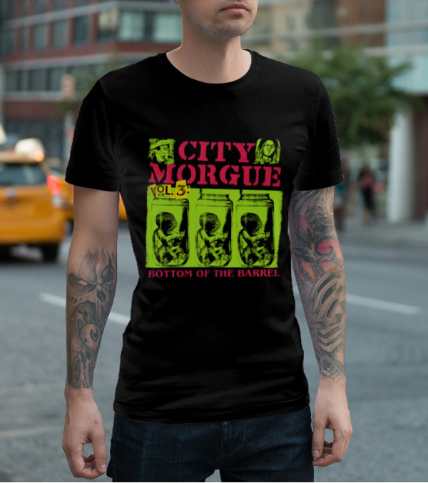 City Morgue Bottom Of The Barrel Green Neon Skeleton Illustrations T-Shirt