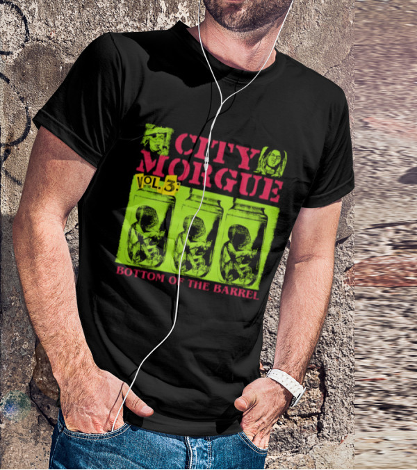 City Morgue Bottom Of The Barrel Green Neon Skeleton Illustrations T-Shirt