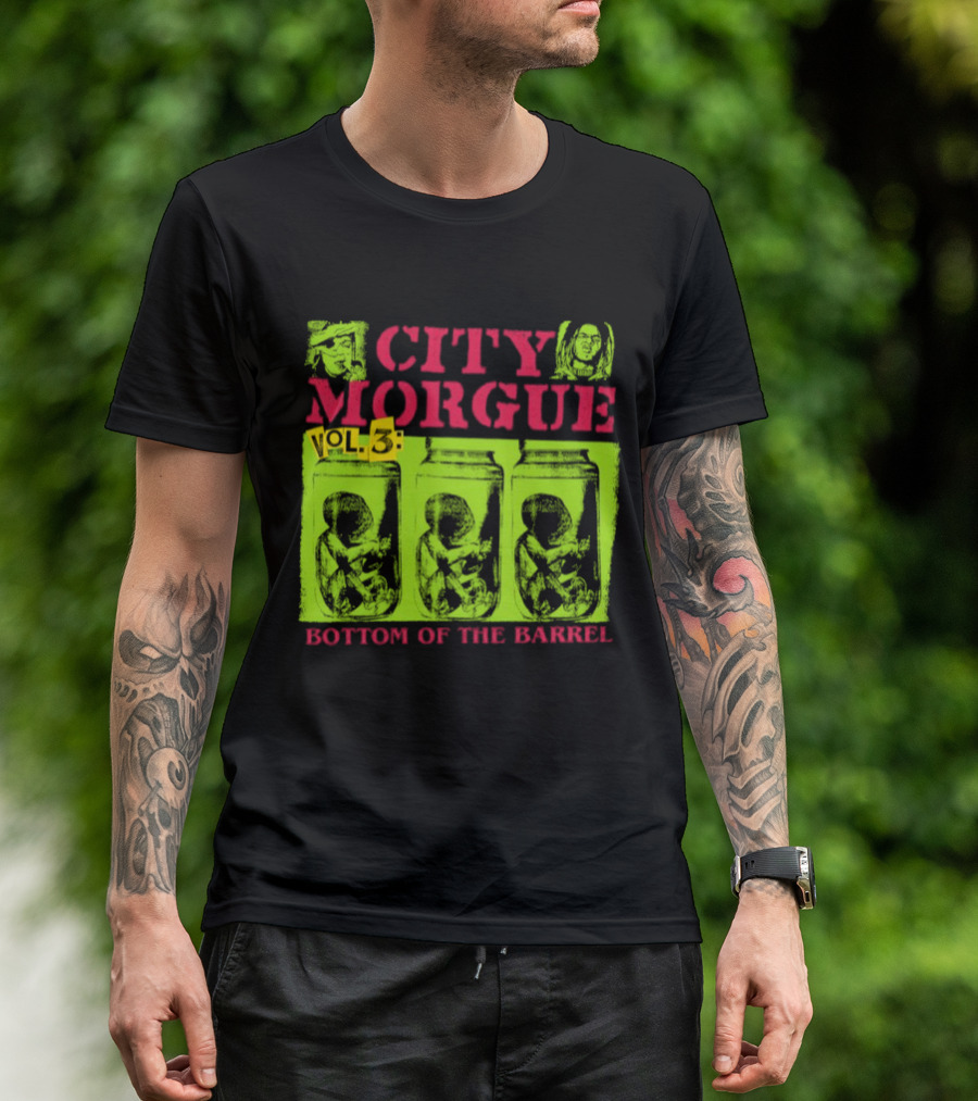 City Morgue Bottom Of The Barrel Green Neon Skeleton Illustrations T-Shirt