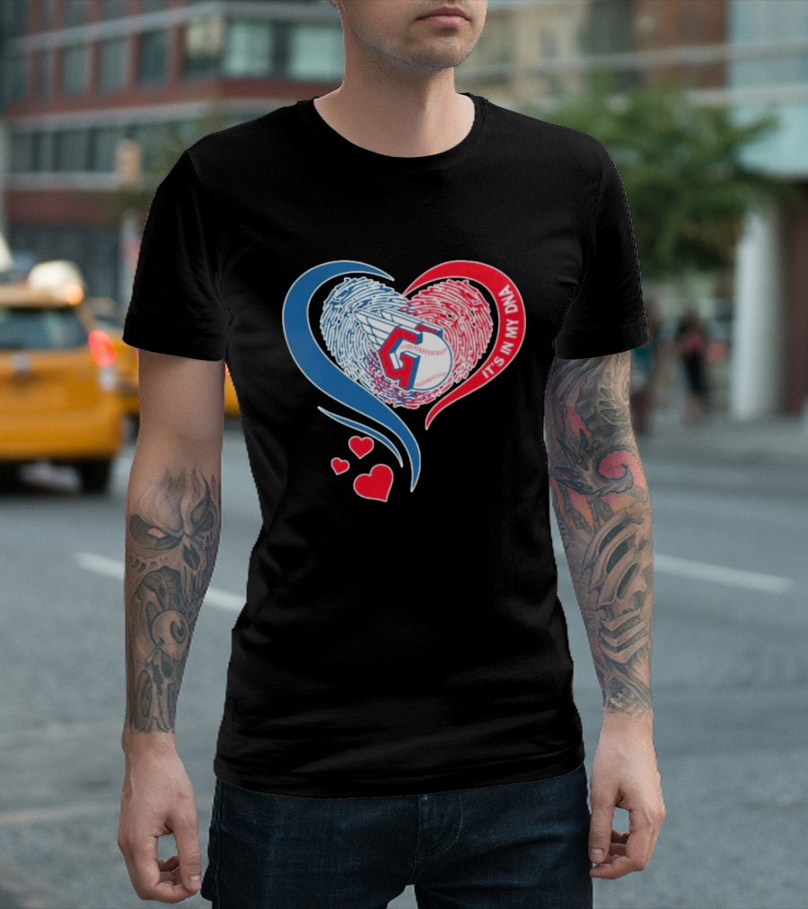 Cleveland Guardians It's In My DNA Heart Baseball Fingerprint T-Shirt
