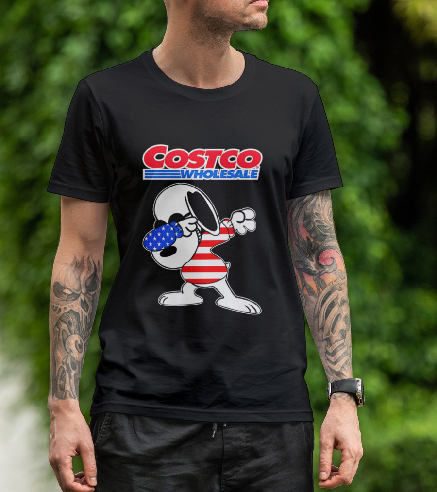 Costco Wholesale Snoopy Dabbing American Flag Stripes And Stars T-Shirt