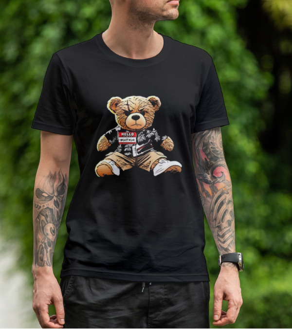 Hello Creasy Bear Fundraiser Hawaiian Theme With Name Tag T-Shirt