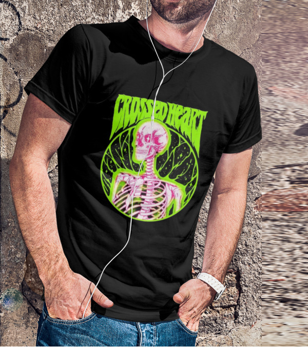 Crossed Heart Skeleton Neon Illustration T-Shirt