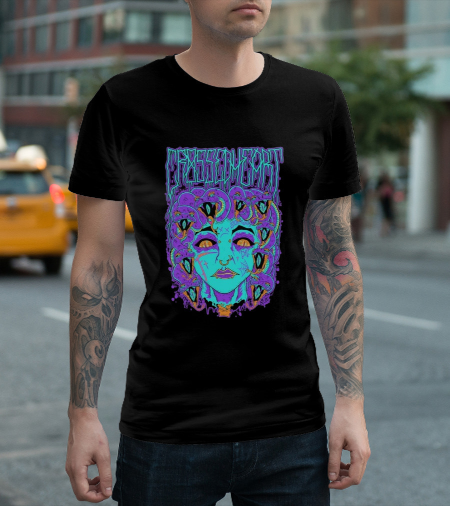 Crossed Heart Neon Medusa Snakes T-Shirt