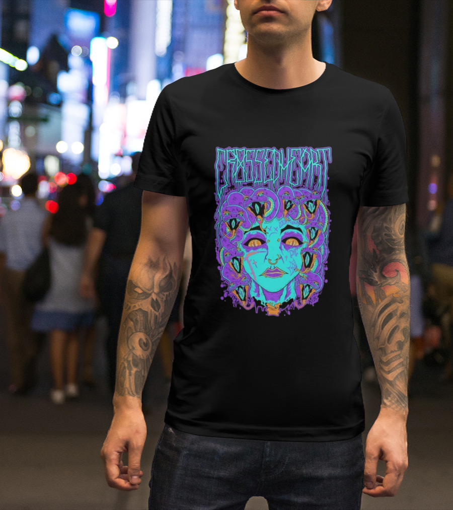 Crossed Heart Neon Medusa Snakes T-Shirt
