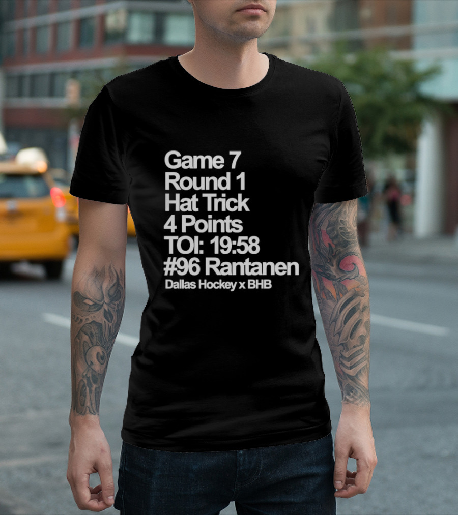 Dallas Hockey Game 7 Round 1 Hat Trick 4 Points TOI 19:58 #96 Rantanen T-Shirt