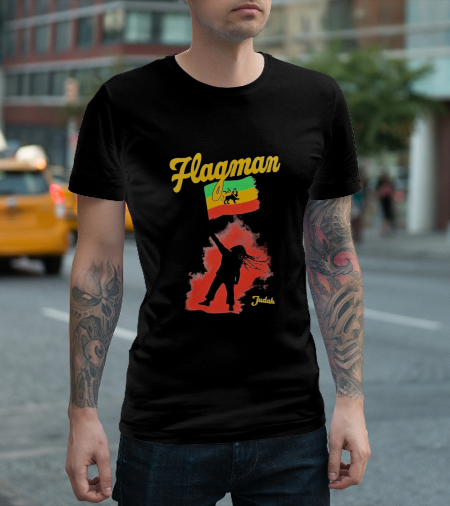 Damian Marley Flagman Judah Reggae Silhouette Red Map Background T-Shirt