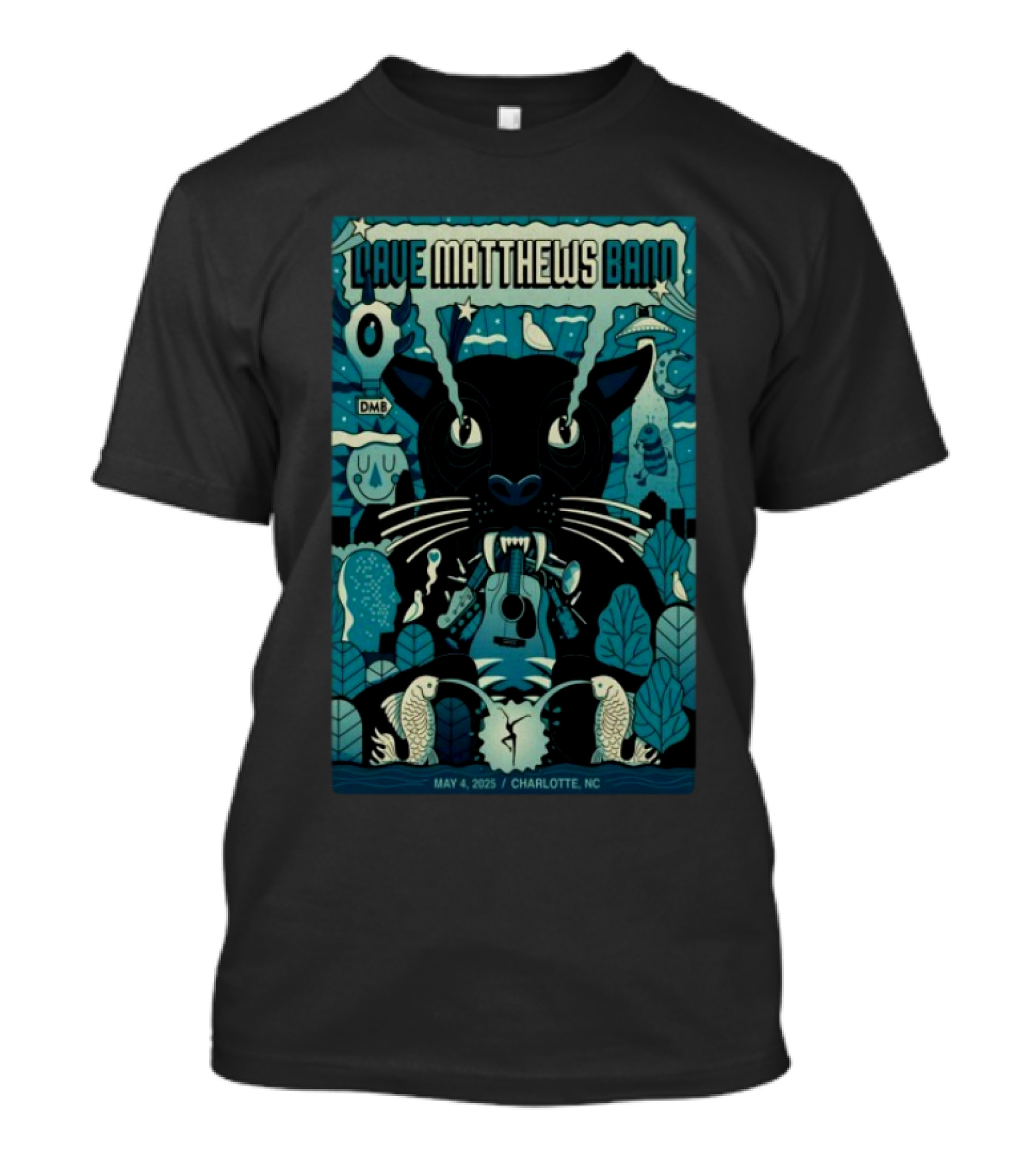 Dave Matthews Band Show May 4 2025 Charlotte NC Cat And Guitar Imagery T-Shirt