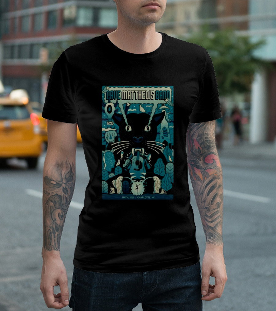 Dave Matthews Band Show May 4 2025 Charlotte NC Cat And Guitar Imagery T-Shirt