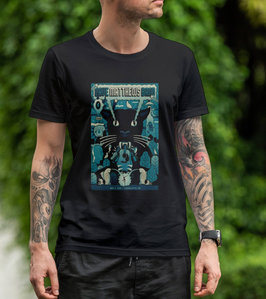 Dave Matthews Band Show May 4 2025 Charlotte NC Cat And Guitar Imagery T-Shirt