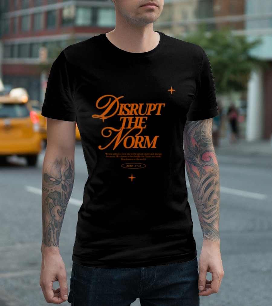 Disrupt The Norm Orange Aesthetic Text with Stars T-Shirt