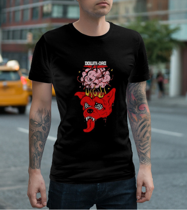 Download Festival Brain Explosion Red Dog Flames Quirky Cartoon Style T-Shirt