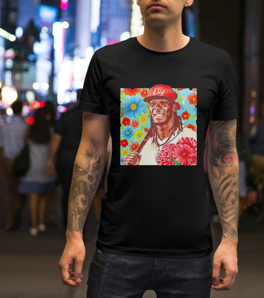Elly De La Cruz Cincinnati Reds Floral Baseball Imagery T-Shirt