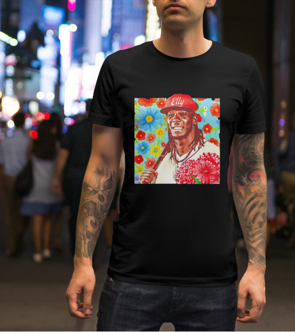 Elly De La Cruz Cincinnati Reds Floral Baseball Imagery T-Shirt