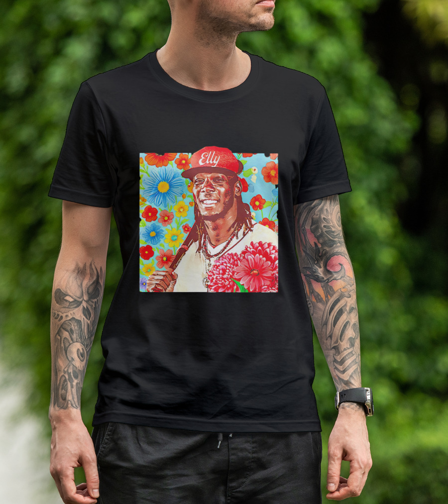 Elly De La Cruz Cincinnati Reds Floral Baseball Imagery T-Shirt