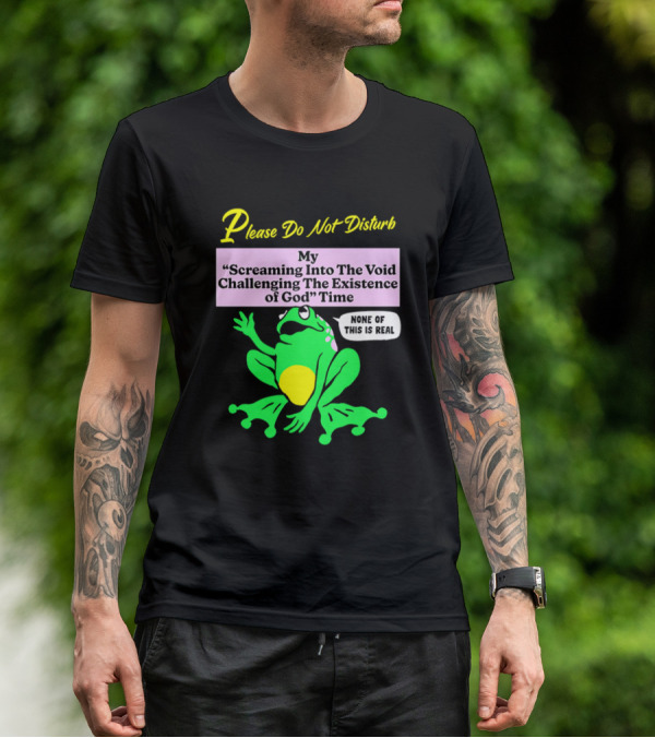 Please Do Not Disturb My Screaming Into The Void Challenging The Existence Of God Time None Of This Is Real Frog T-Shirt