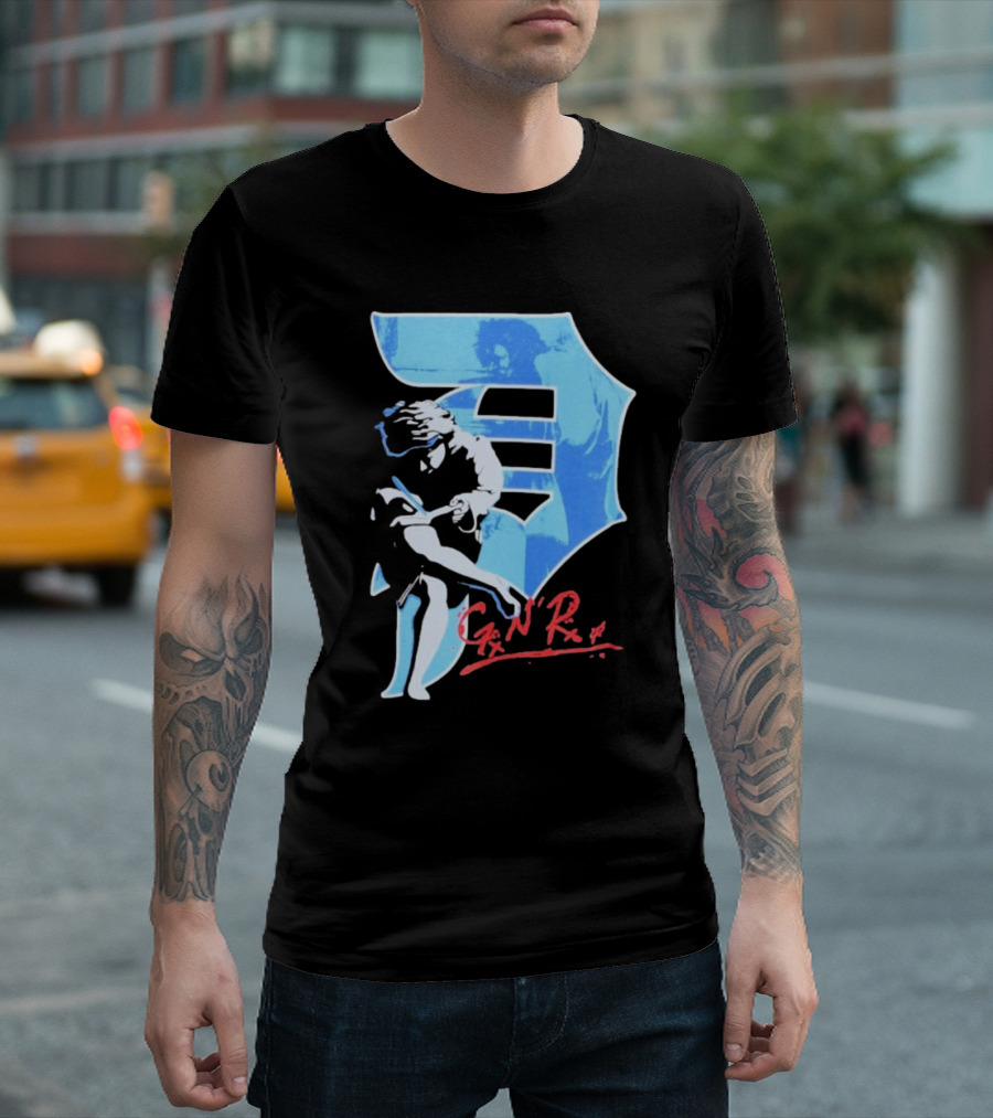 Guns N' Roses GNR Blue Dirty P Baseball Style Iconic Print T-Shirt